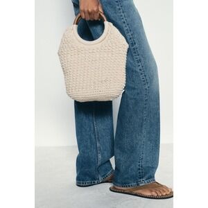 Zara Cream Macrame Crochet Bucket Bag NWT